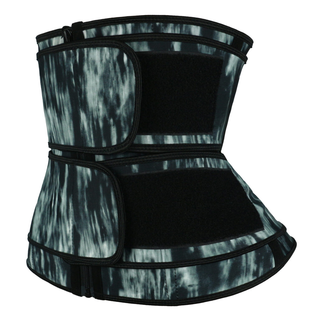The left of 9 steel boned double belt waist trainer
