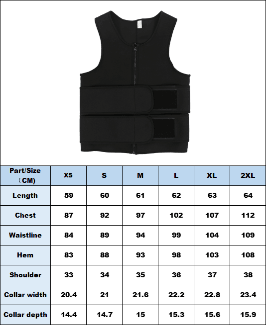 Men Waist Trainer Vest size chart