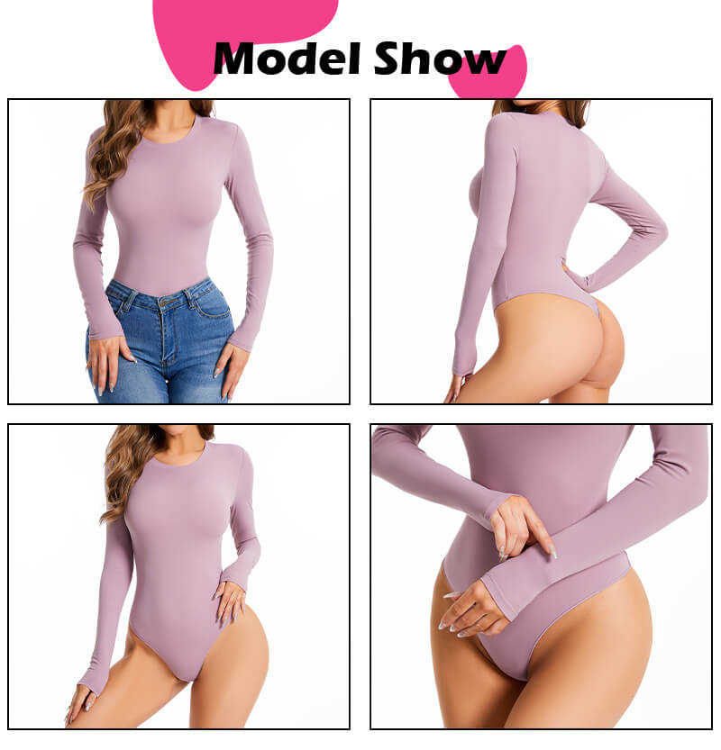 crew neck Long Sleeve Purple Bodysuit