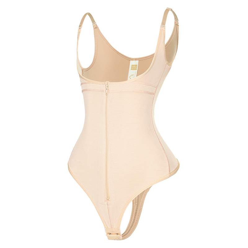 Tummy Control Full Body Plus Size Open Bust Bodysuit beige