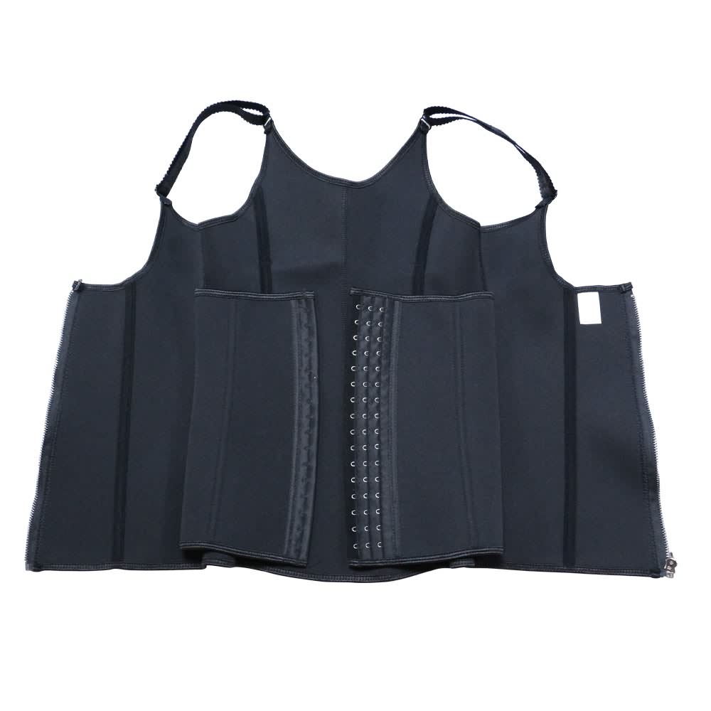 front of unfolded black corset vest