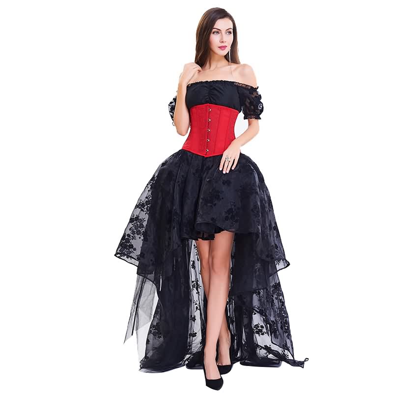 Black and Red Embroidery Bandage Slimming Corset