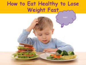 A boy is thinking about how to eat healthy and fast to lose weight