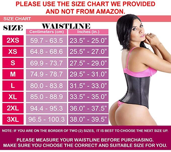 A chart tells you how to choose waist trainer size.