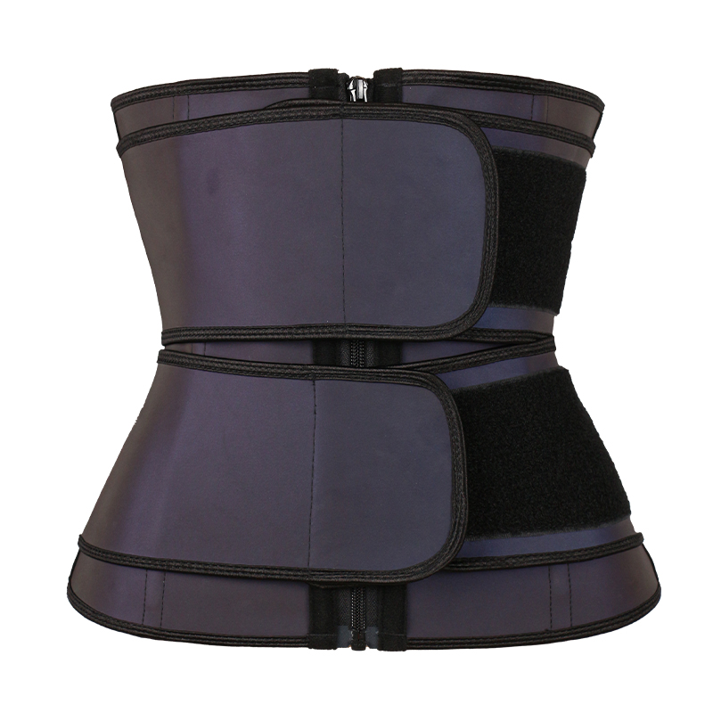 The front of fluorescent black double belt waist trainer with zipper