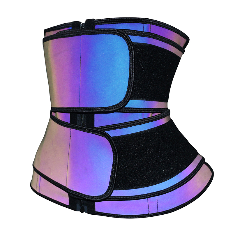 The left of fluorescent blue double belt waist trainer with zipper