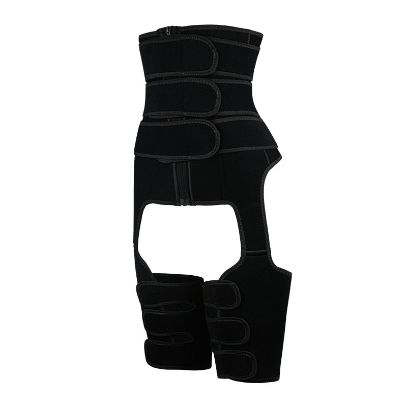The left of black three-belts waist trainer with thigh shaper 