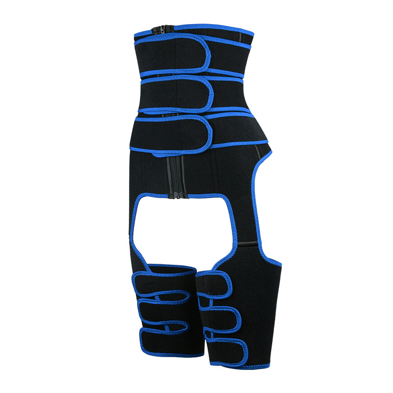 The left of blue three-belts waist trainer with thigh shaper 
