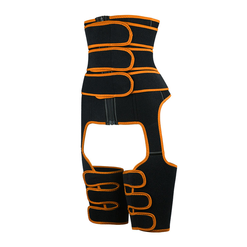 The left of orange three-belts waist trainer with thigh shaper 