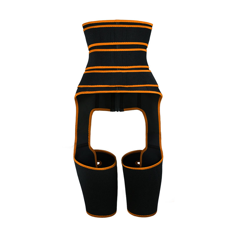 The back of orange three-belts waist trainer with thigh shaper 