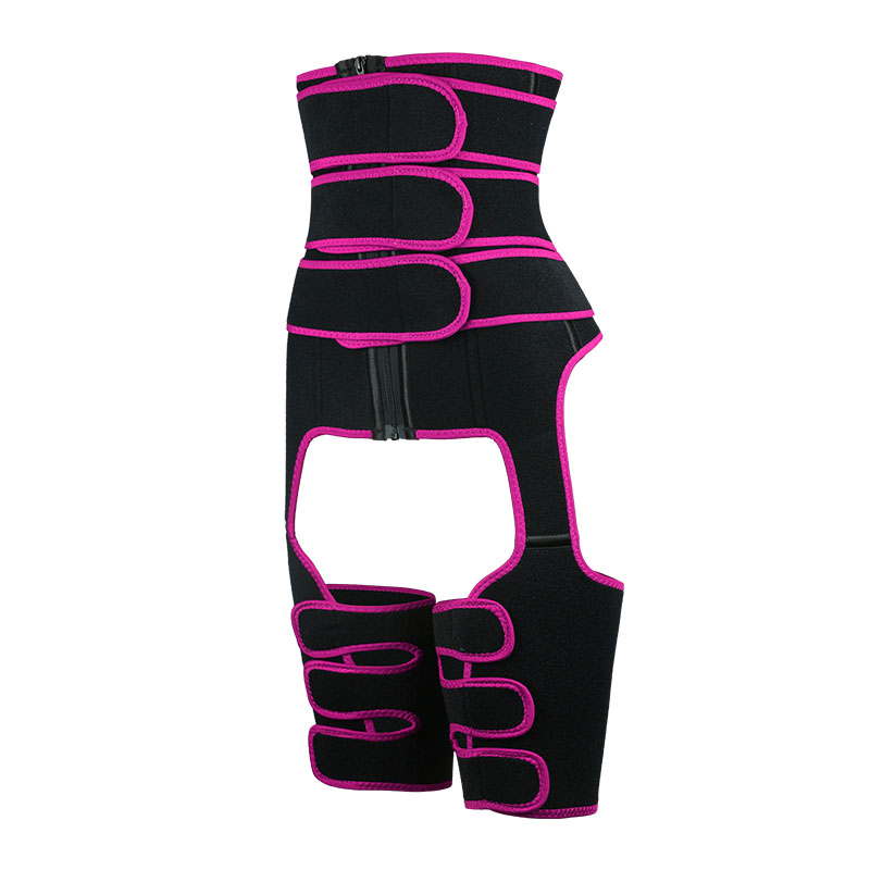 The left of pink three-belts waist trainer with thigh shaper 