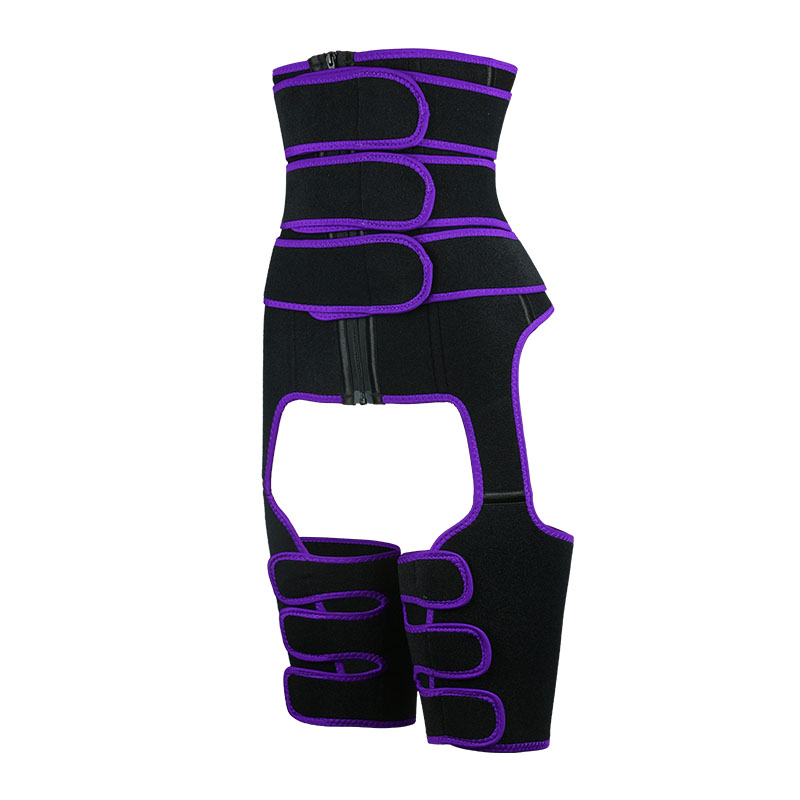 The left of purple three-belts waist trainer with thigh shaper 