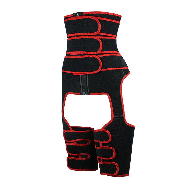 The left of red three-belts waist trainer with thigh shaper 