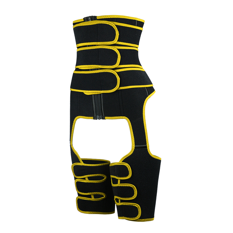 The left of yellow three-belts waist trainer with thigh shaper 
