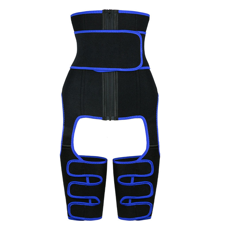 the front of blue YKK zipper Thigh Waist Trainer With Belt