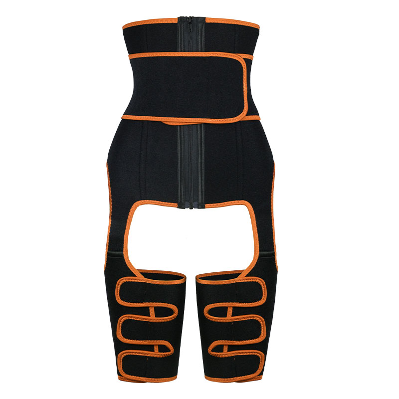 the front of orange YKK zipper Thigh Waist Trainer With Belt