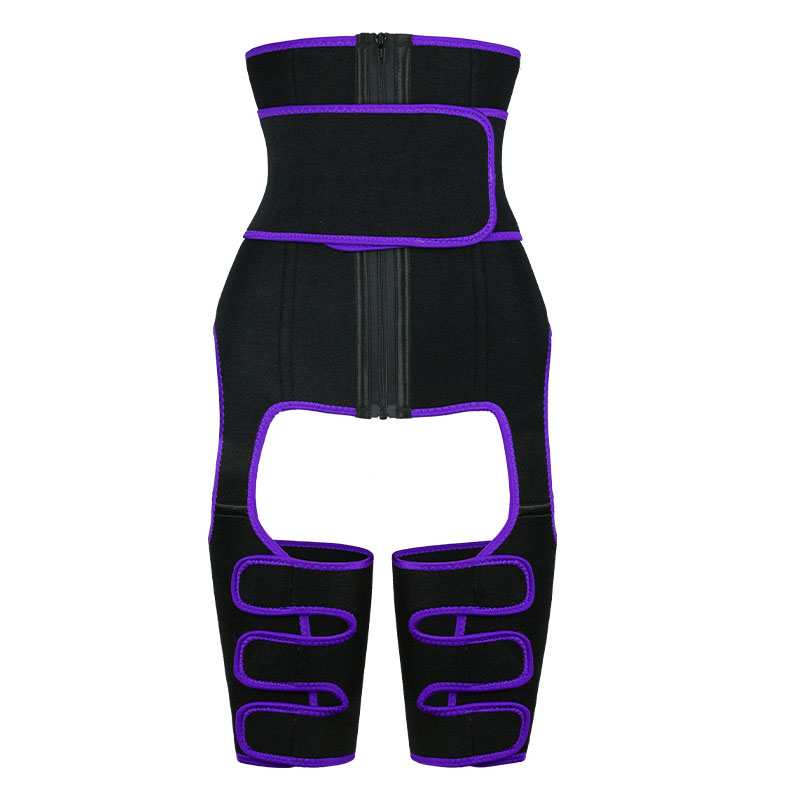 the front of purple YKK zipper Thigh Waist Trainer With Belt