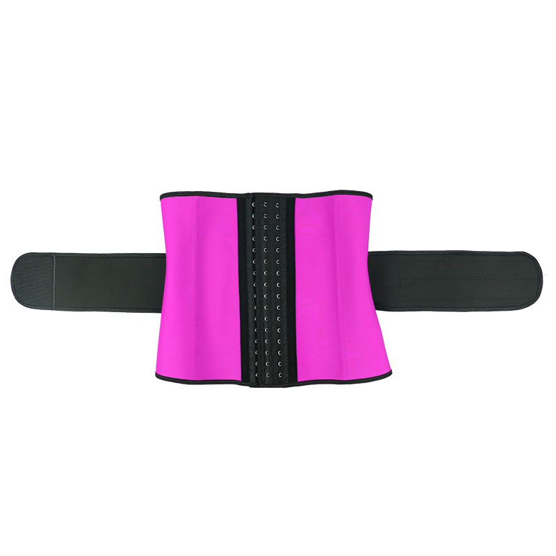 The front of pink 9 steel boned waist trainer with belt