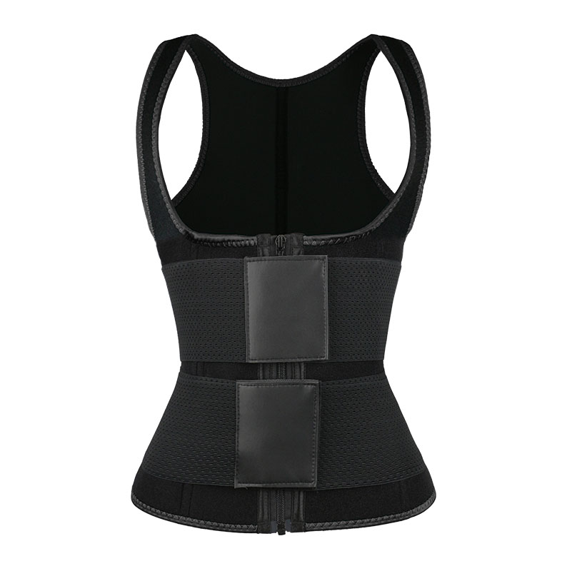 black elastic double belt waist trainer vest