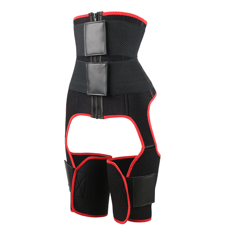 The left of red YKK zipper waist and thigh trainer