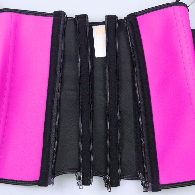 The zipper of pink custom steel boned waist trainer