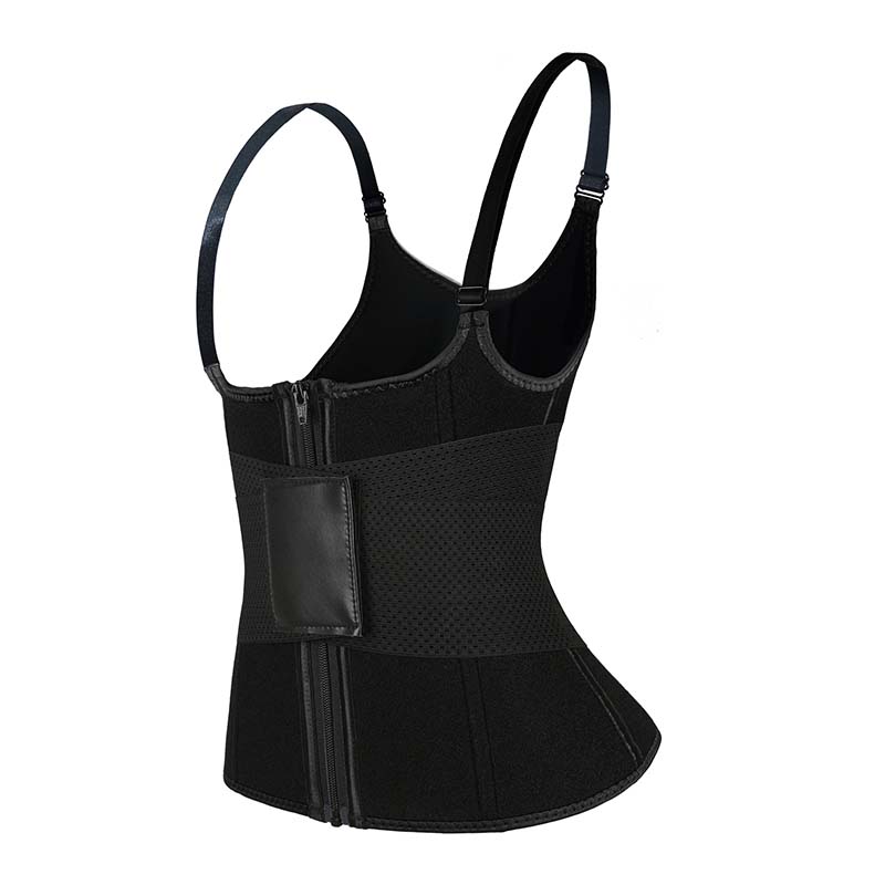The left of adjustable shoulder strap waist trainer vest with zipper