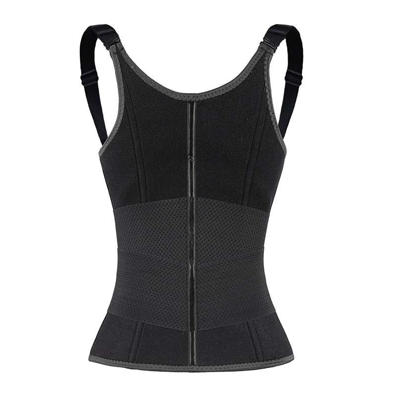 The back of adjustable shoulder strap waist trainer vest with zipper