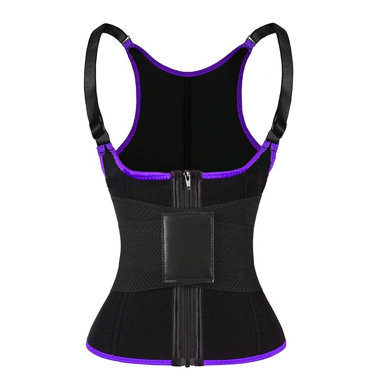 purple adjustable shoulder strap waist trainer vest with zipper