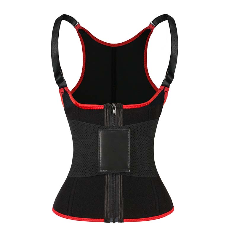red adjustable shoulder strap waist trainer vest with zipper