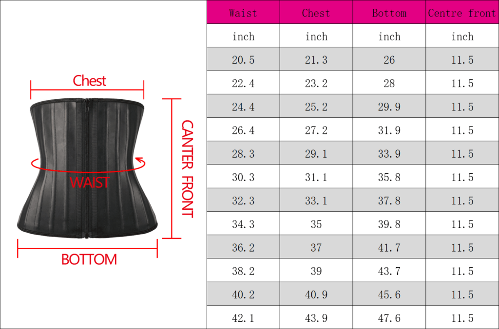 Wholesale latex waist trainer with zipper size chart