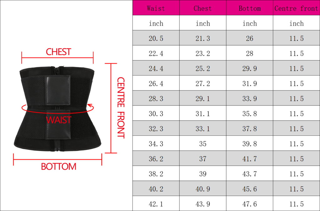 Wholesale double belt waist trainer with YKK zipper size chart
