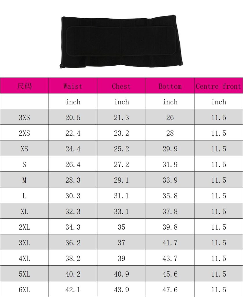 custom waist trainer with belt size chart