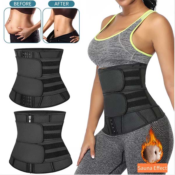 The woman is wearing a waist trainer belt