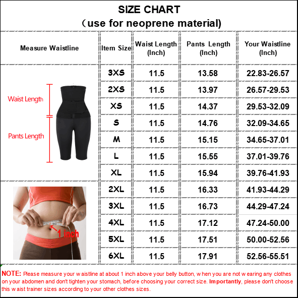 The size chart of plus size corset leggings