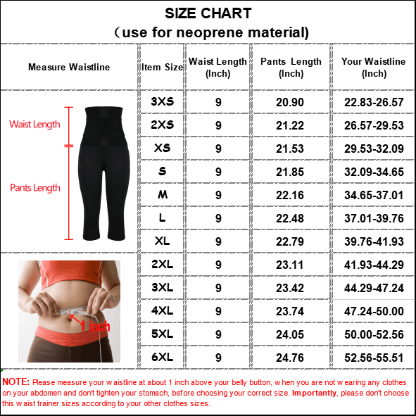 The size chart of Body Shaping Pants With Logo