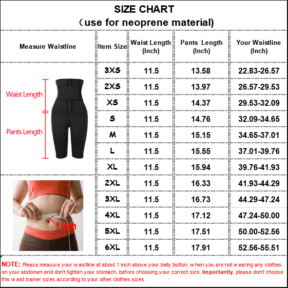 The size chart of Single Belt Five-Point Tummy Shaper Pants