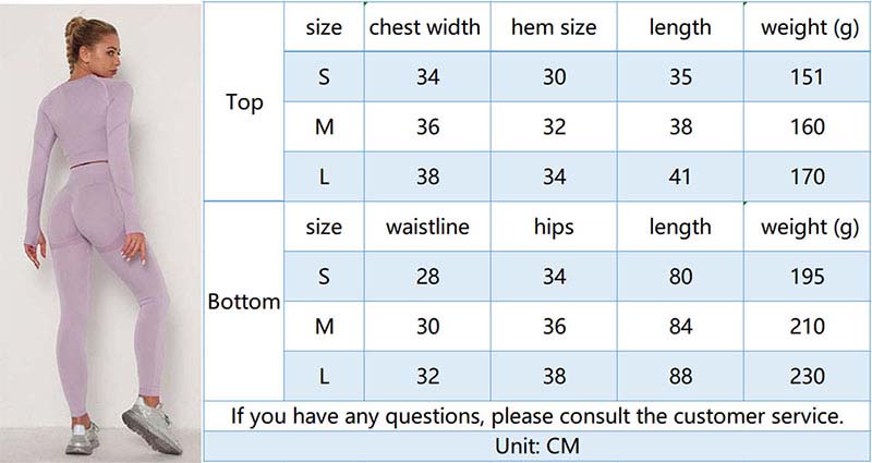 Yoga Outfit Set size chart
