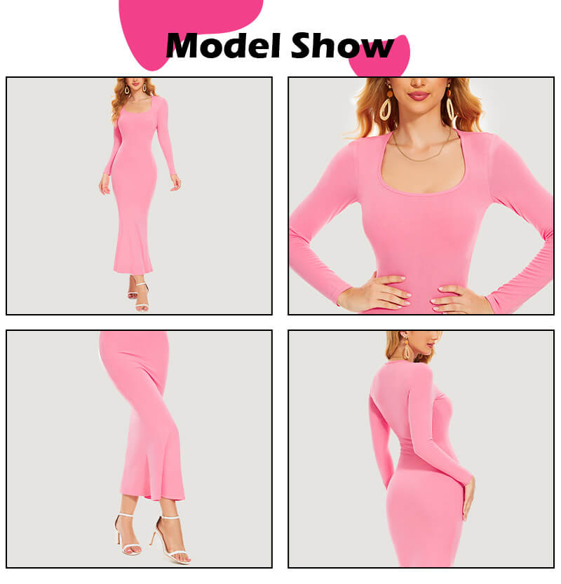 A model poses wearing the Pink Long Sleeve Dress