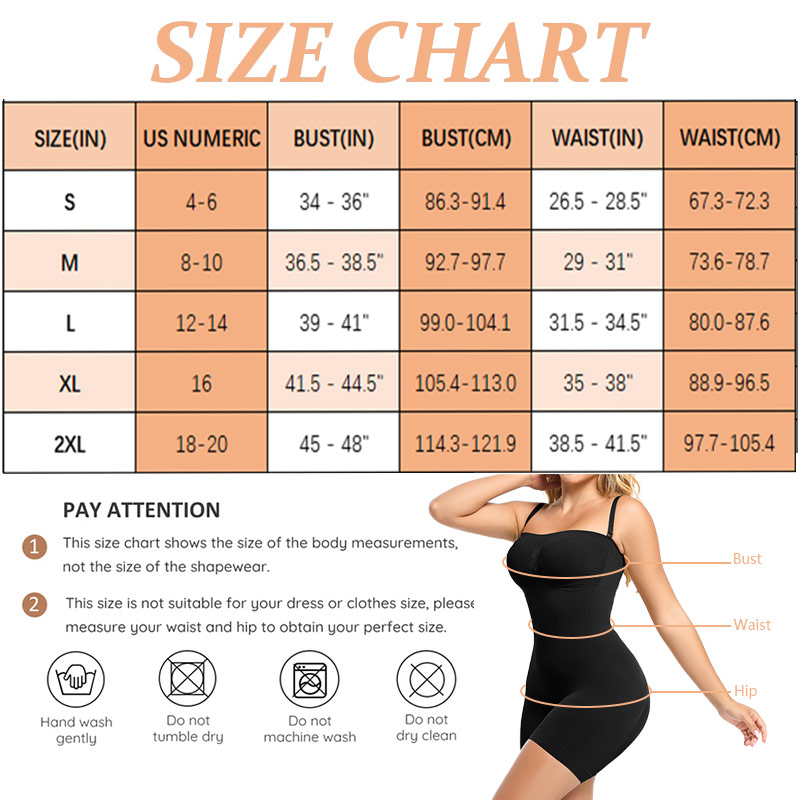 seamless mid thigh strapless shapewear bodysuit by size detail