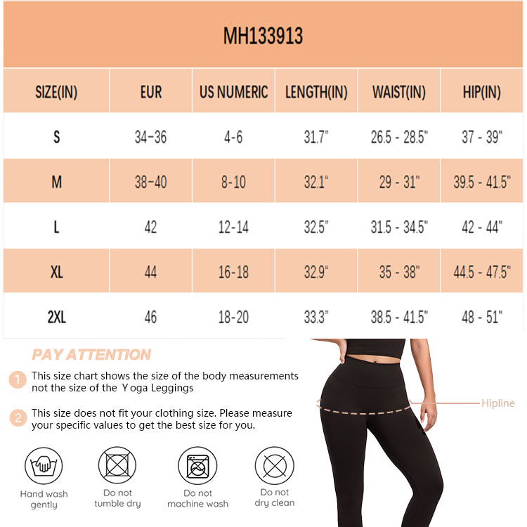 seamless high waist legginsgs by size detail