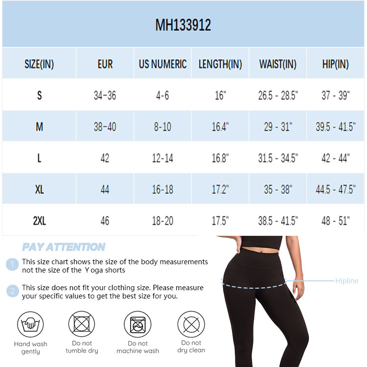 black seamless high waist shorts by size detail