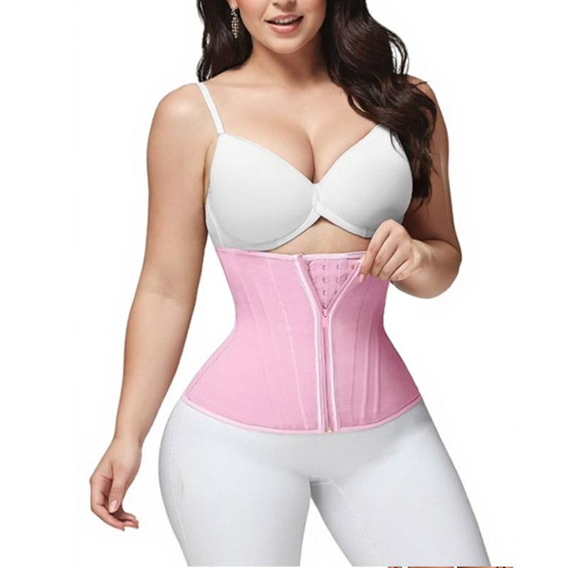 model wearing a pink extreme waist trainer on a front view