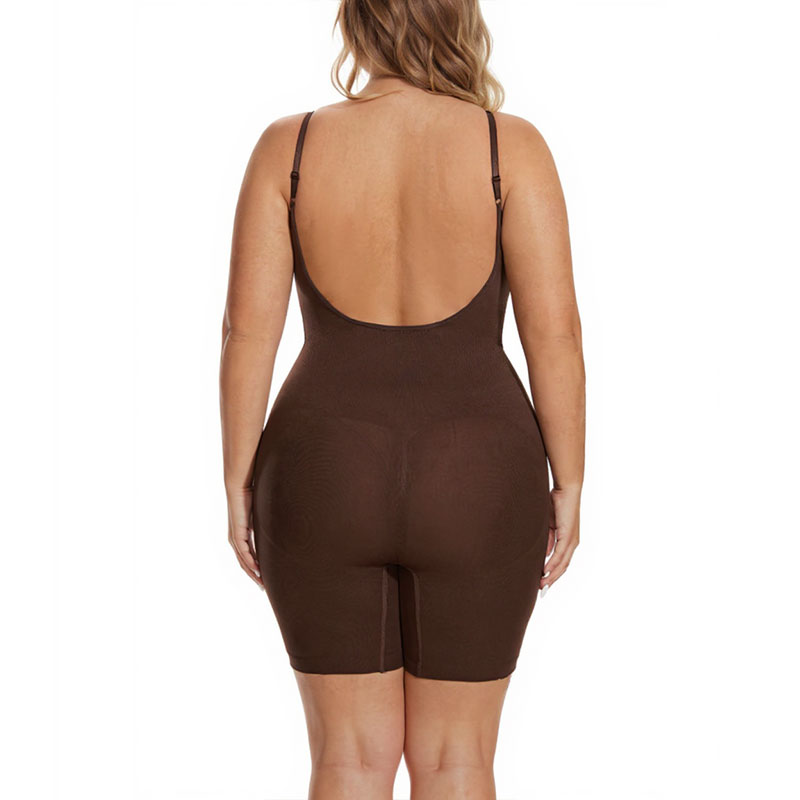 Brown low-back shapewear bodysuit offering seamless back smoothing