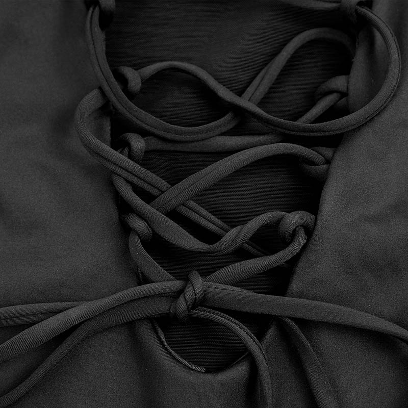 black Sculpt backless lace-up Corset Swimsuits by tie