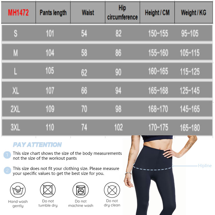 Neoprene Sauna Effect Workout Pants by size detail