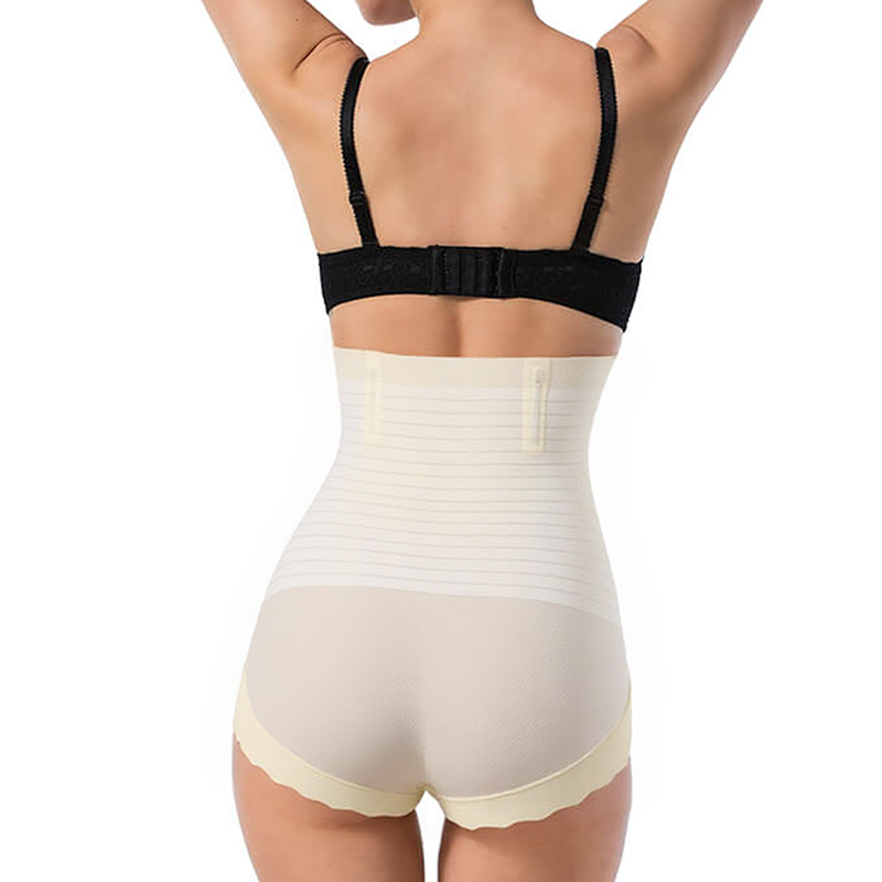 nude high waist tummy control shapewear panties by model back view