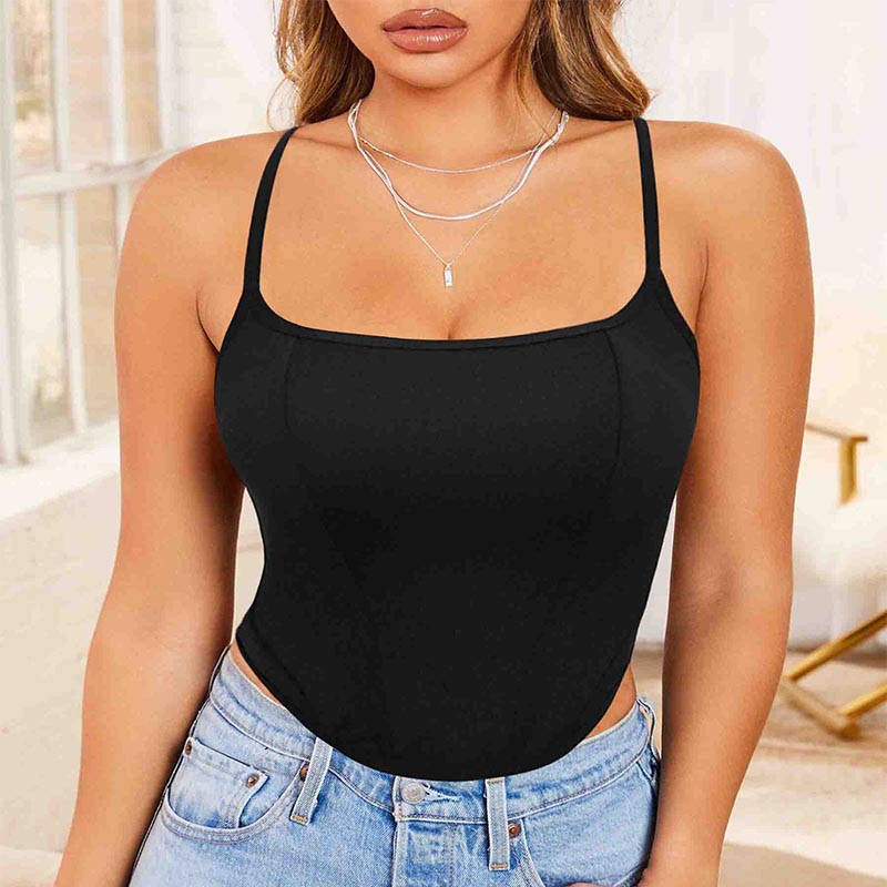Tank top Rear Zipper Adjustable Straps Square Neck Corset